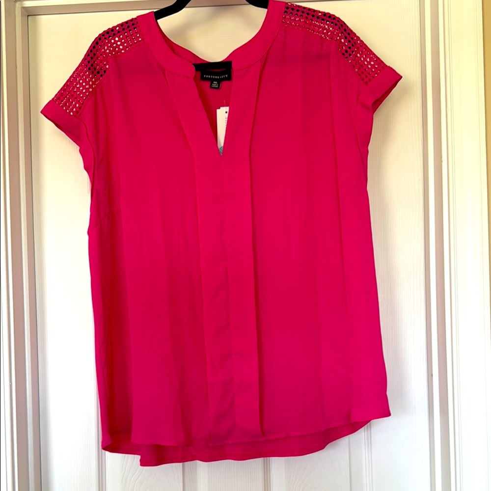 Pink Short Sleeve Blouse with Embellished Shoulders